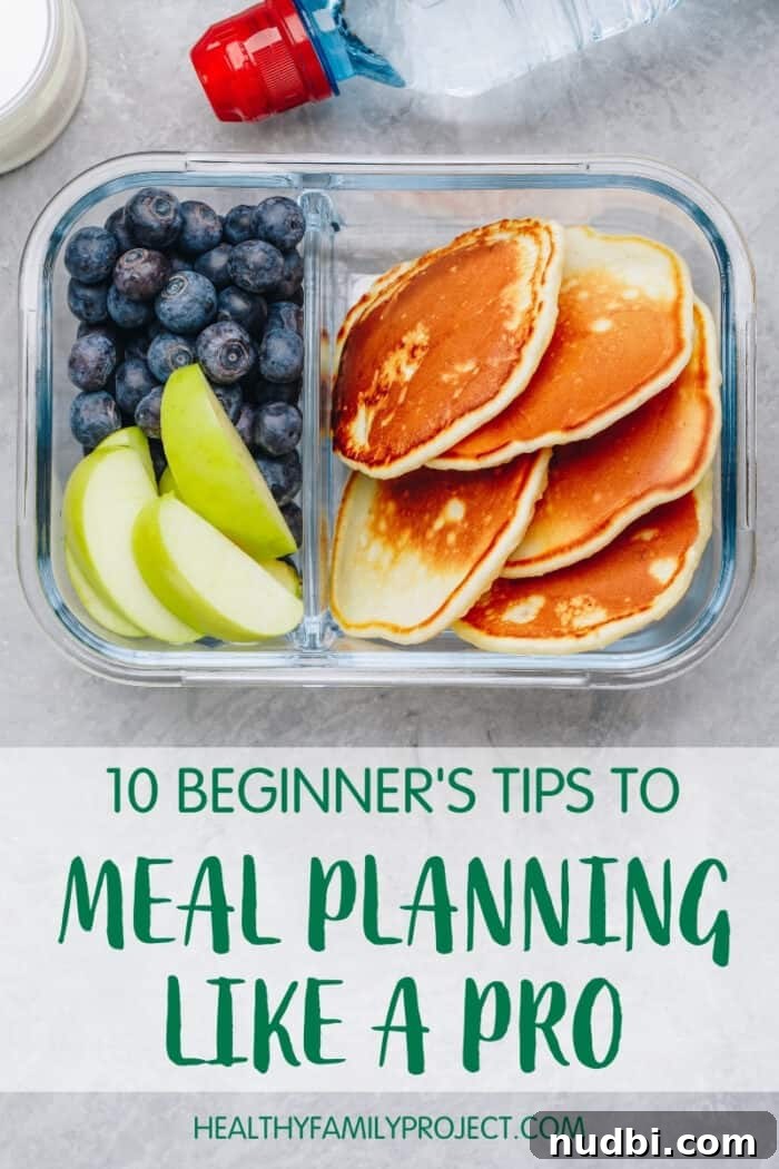 Unlock Pro Meal Planning: 10 Tips for Beginners 5 Pinterest graphic: 10 Beginner's Tips to Meal Planning Like a Pro.
