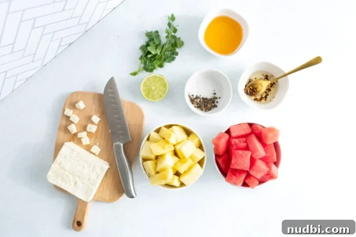 Bright Watermelon Pineapple Feta Mint Salad 4 Ingredients for Watermelon Pineapple Salad