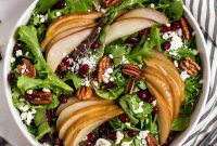 Warm Roasted Pear Salad with Goat Cheese and Candied Pecans
