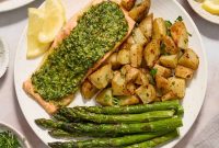 Pesto Salmon Sheet-Pan Dinner with Roasted Veggies