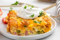 Cheesy Tater Tot Breakfast Casserole with Sausage and Eggs