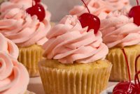 Pineapple Cupcakes with Cherry Buttercream Frosting
