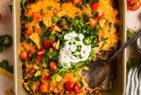 Cheesy Chicken Taco Casserole Bake with Crispy Tortilla Topping