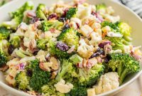 Crunchy Broccoli and Cauliflower Salad with Lemon-Dill Dressing