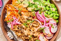 Savory Ground Turkey Rice Bowls with Veggies and Soy-Ginger Sauce