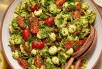 Creamy Tortellini Pesto Salad with Cherry Tomatoes & Spinach