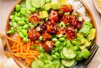 Teriyaki Salmon Rice Bowl with Scallions and Sesame