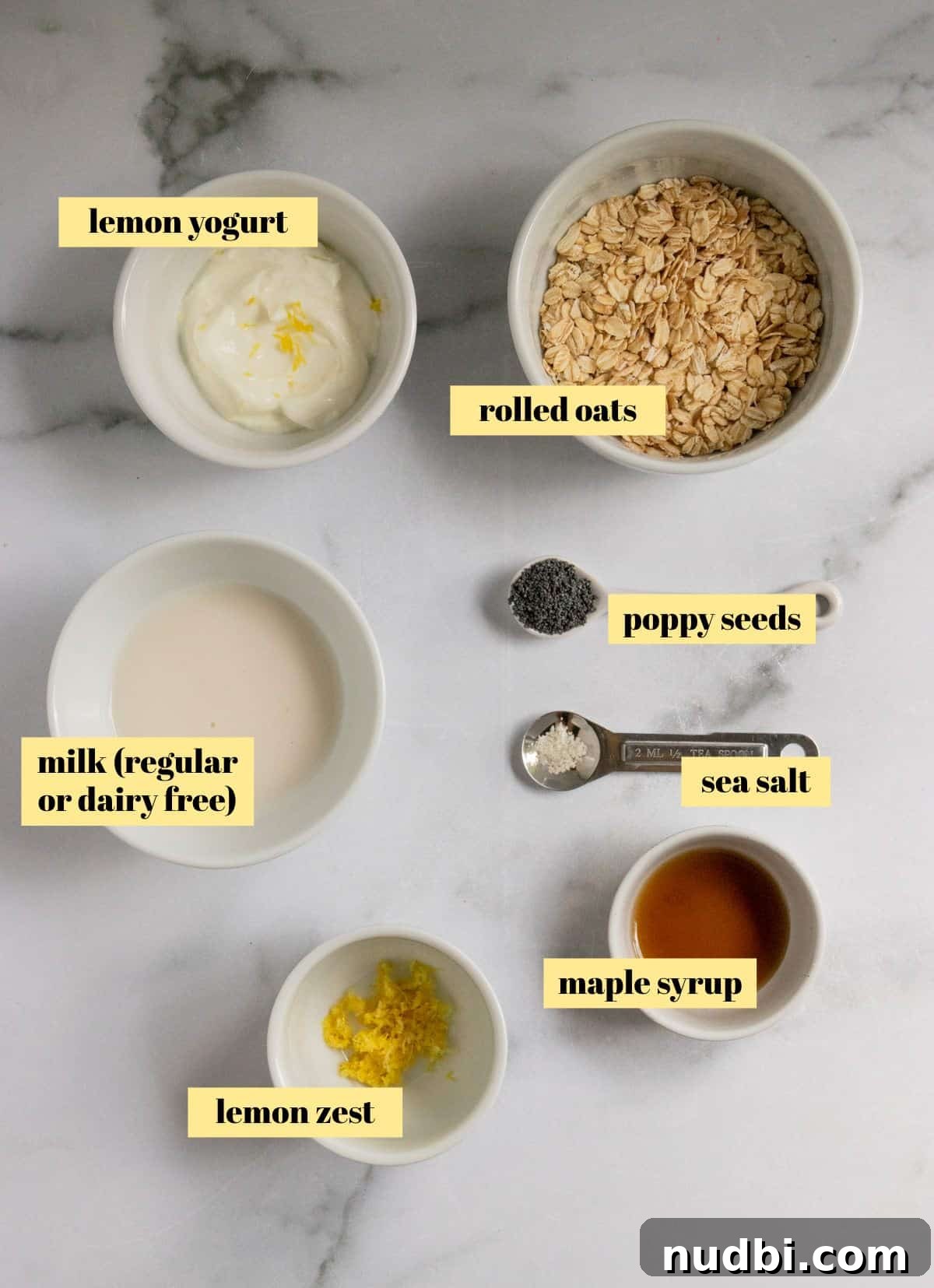 Lemon Poppy Seed Overnight Oats Recipe for Bright Morning Meals 4 Ingredients to make lemon oatmeal.