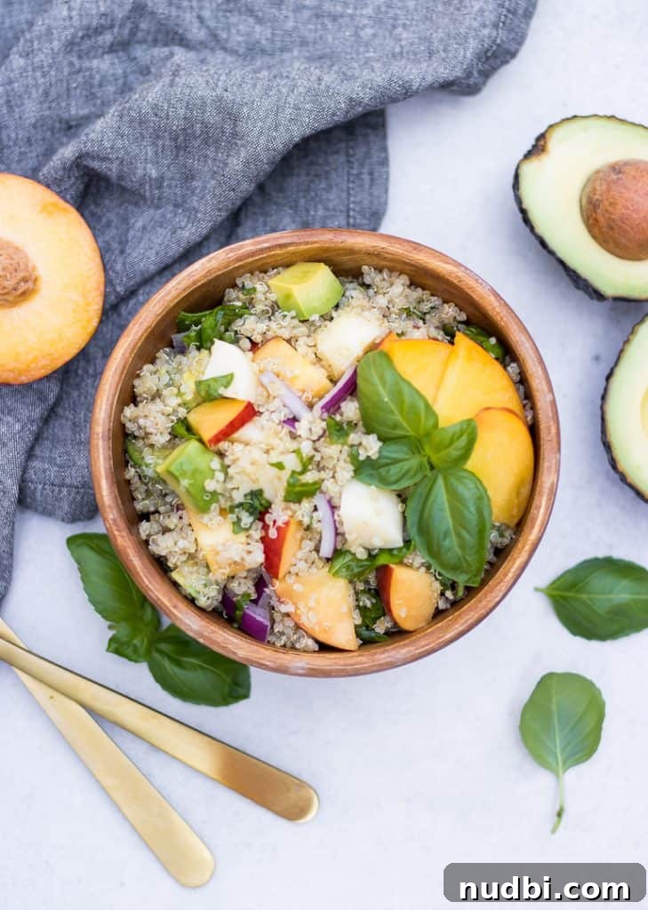 10 Refreshing Summer Salads and Sides for Your Next BBQ 10 Peach salad with quinoa, basil and mozzarella.