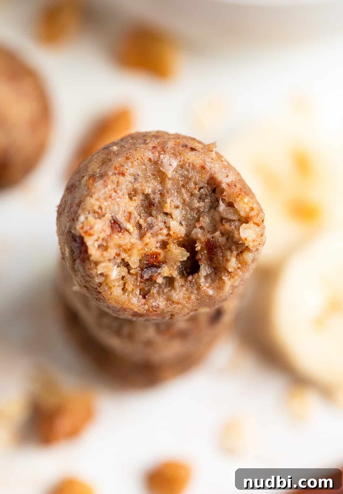 No-Bake Banana Bread Bites Recipe – Quick No-Oven Snack 3 Bite shot of no bake banana bite.