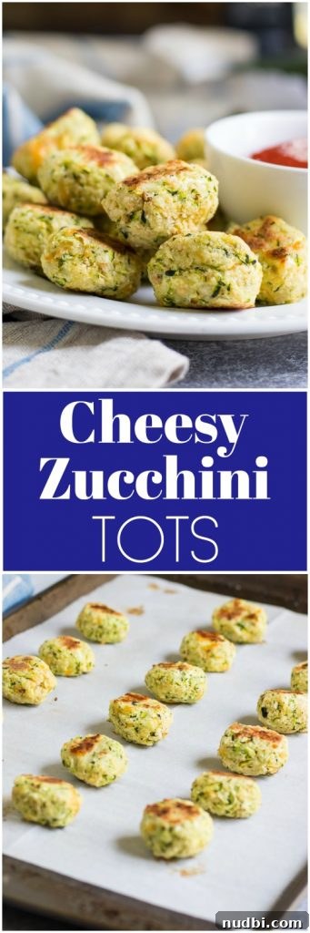 Cheesy Zucchini Tots: Crispy Baked Veggie Potato Bites 8 These Cheesy Zucchini Tots are a fun way to get the family to eat some veggies with a smile! They are simple to whip up and perfect for dipping into your favorite sauce! Crispy baked goodness on the outside and cheesy garlic on the inside. No one will know they are so healthy! #zucchini #zucchinitots #veggietots #baked #vegetables #sidedish #appetizer #kidsinthekitchen