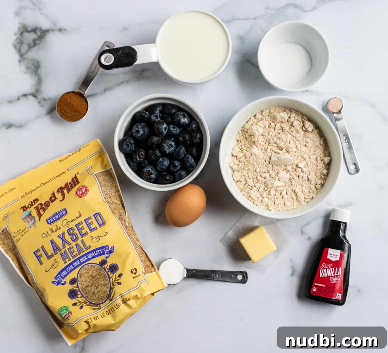 Whole Wheat Blueberry Pancakes with Flaxseed (Fiber-Rich Recipe) 5 Ingredients to make whole wheat blueberry flax pancakes.