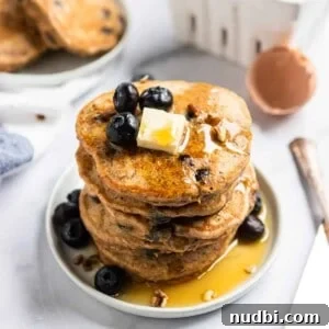 Whole Wheat Blueberry Pancakes with Flaxseed (Fiber-Rich Recipe) 6 Pancakes thumbnail