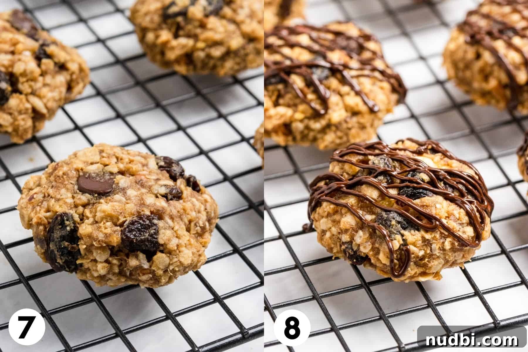 Peanut Butter Banana Oatmeal Breakfast Cookies That Keep You Full 6 Cookies on cooling rack.