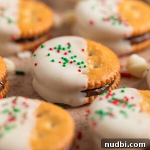 White Chocolate-Dipped Nutella Ritz Cracker Cookies 16 Nutella stuffed Ritz crackers dipped in white chocolate and covered with Christmas sprinkles.