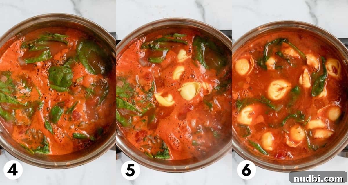 Creamy Tomato Tortellini Soup Recipe for Cozy Dinners 4 Boiling soup in pot.