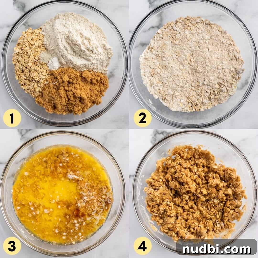 Nutella Oatmeal Bars Recipe — Chewy Hazelnut Oatmeal Squares 5 Recipe process shots steps 1 through 4.