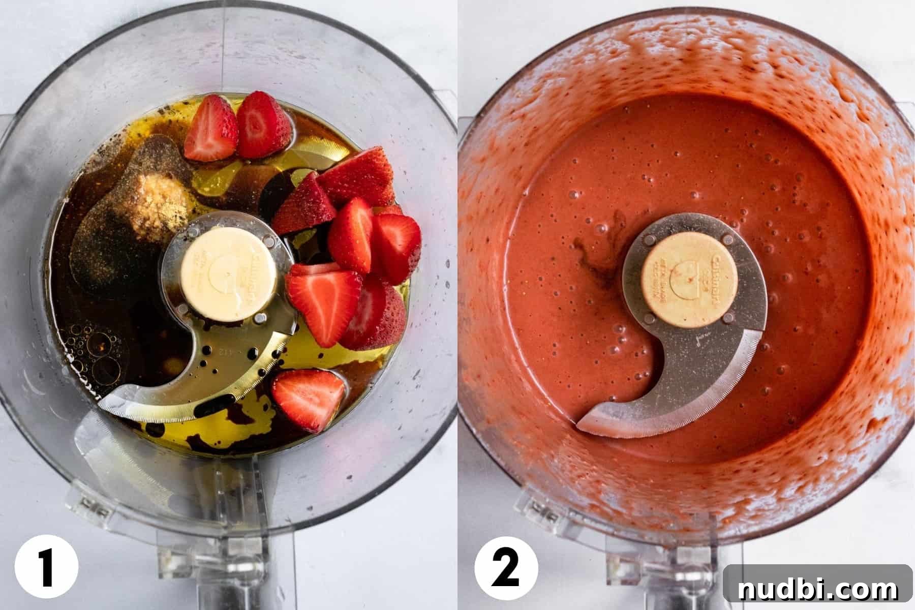 Mixed Greens with Berries and Strawberry Balsamic Dressing 5 Strawberries and dressing ingredients in food processor.