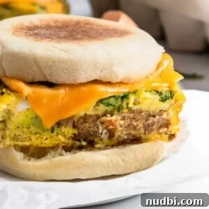 Freezer-Friendly Sausage McMuffin with Spinach Recipe 7 Sausage spinach egg mcmuffin sandwich.