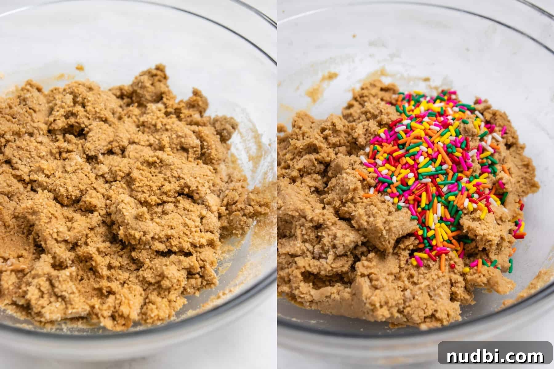 Birthday Cake Protein Bars Recipe — High-Protein Snack for Parties 5 Bowl with protein bar batter and then another bowl with batter and sprinkles added.