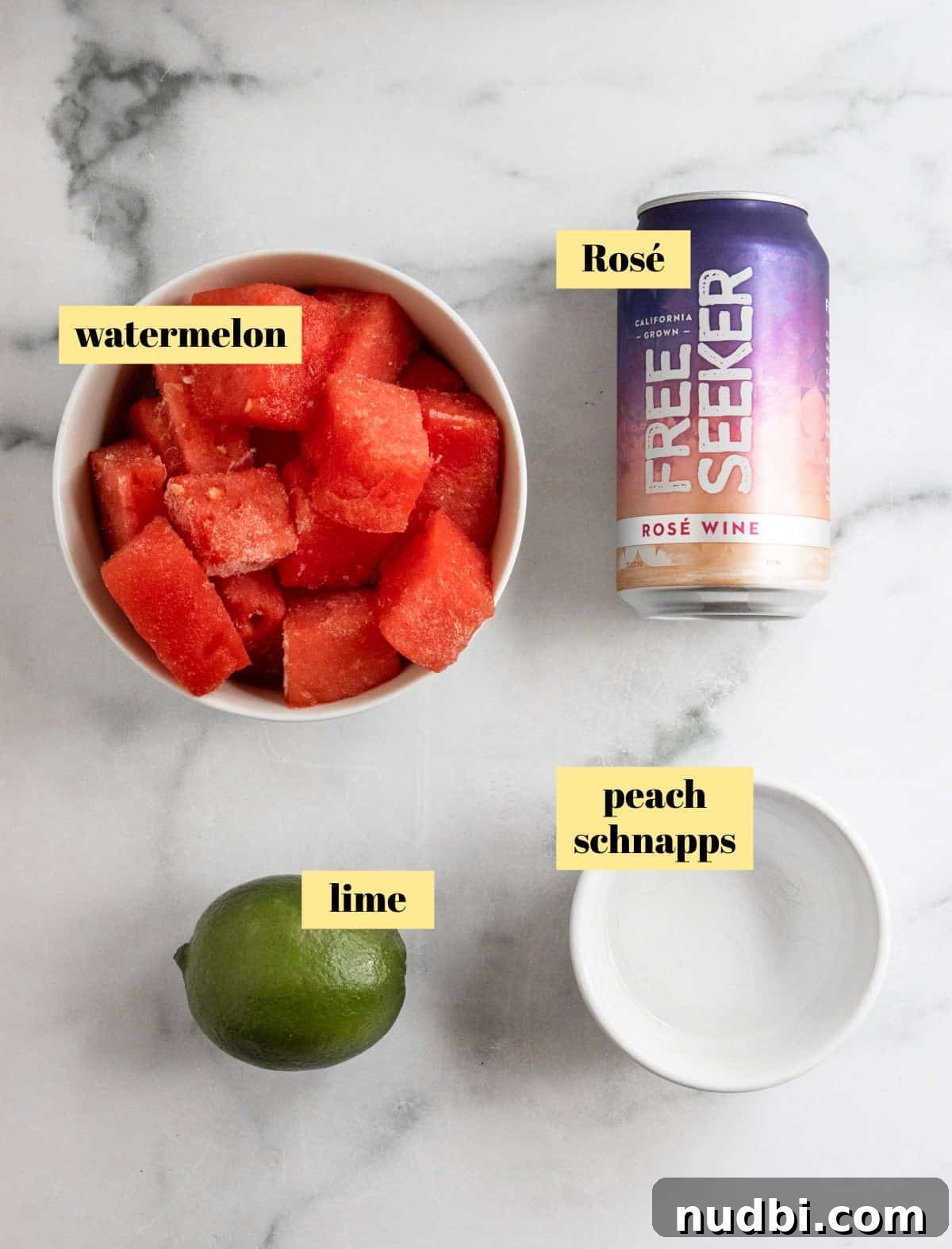 Watermelon Frosé Recipe: Frozen Rosé Cocktail for Summer 4 Rosé, lime, watermelon and peach schnapps.