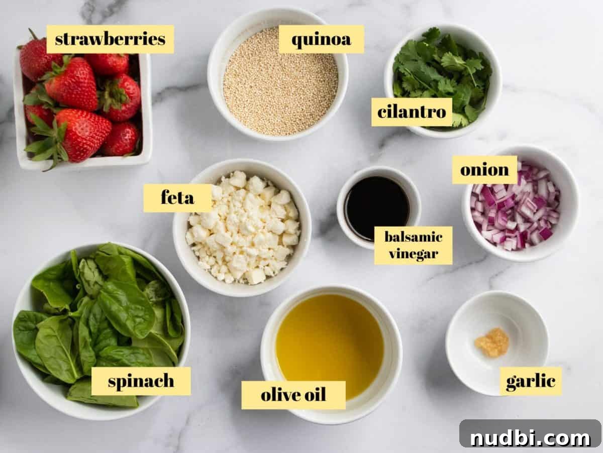 Summer Strawberry Quinoa Salad with Basil and Feta 3 Ingredients to make quinoa salad.
