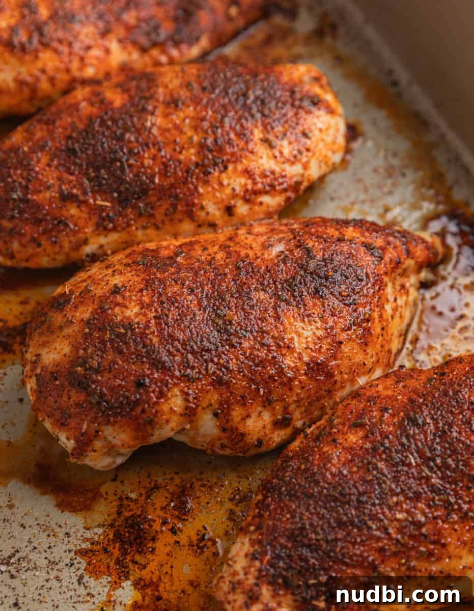 Grilled Chicken with Fresh Mango Salsa Recipe 5 Baked seasoned chicken breasts in baking pan.