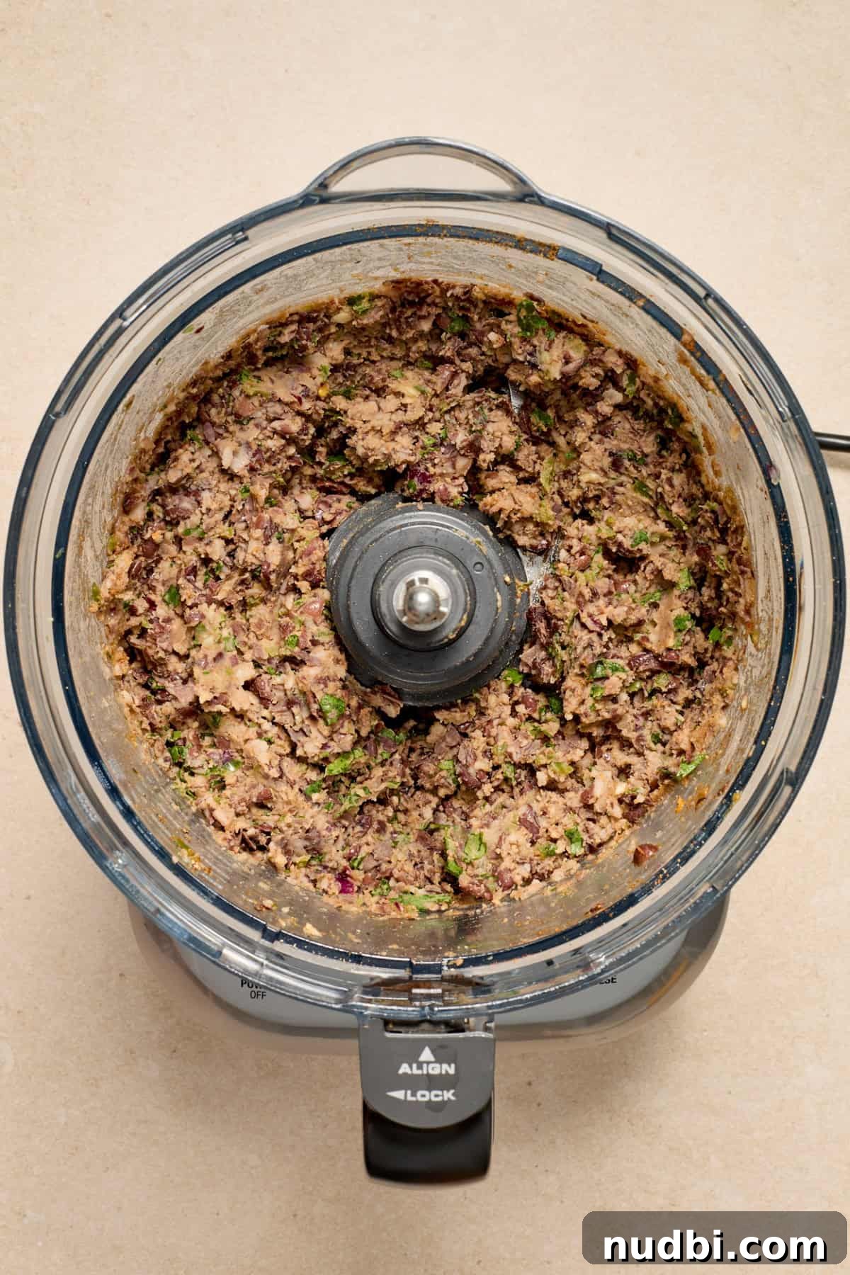 Spicy Cilantro Lime Black Bean Burgers 5 Black bean and pepper mixture in food processor.