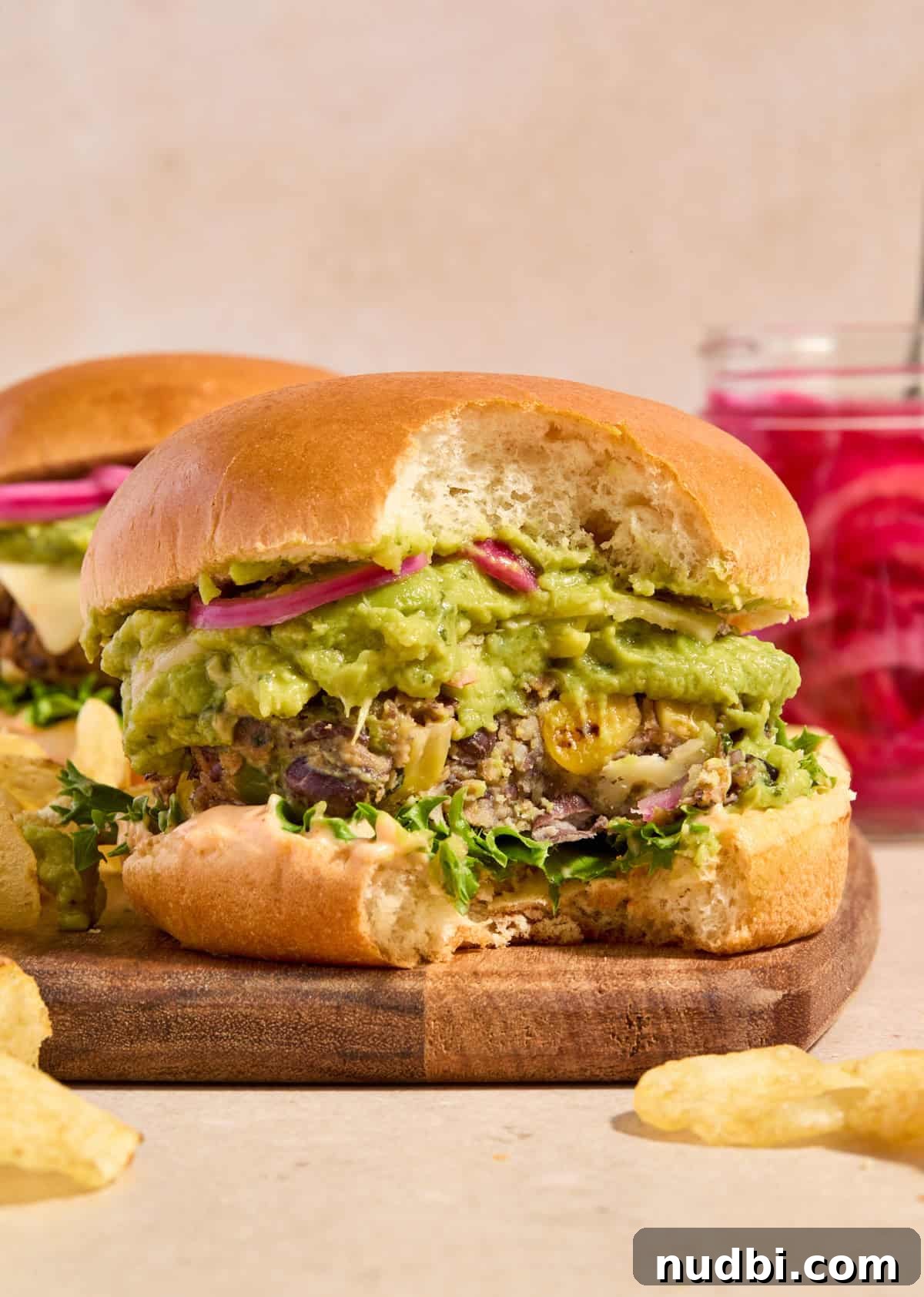 Spicy Cilantro Lime Black Bean Burgers 10 Spicy black bean burger with bite taken out.