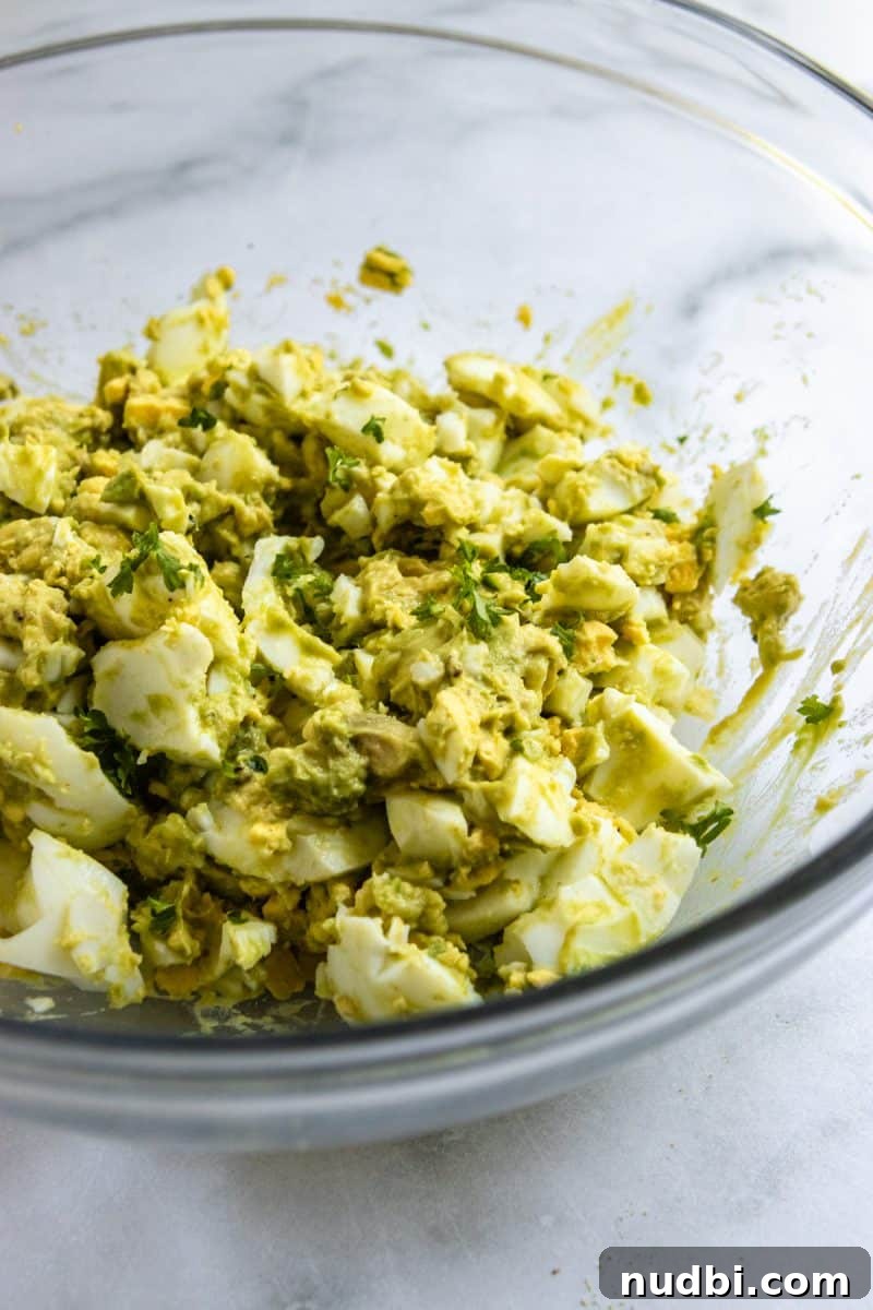 Avocado egg salad in bowl.