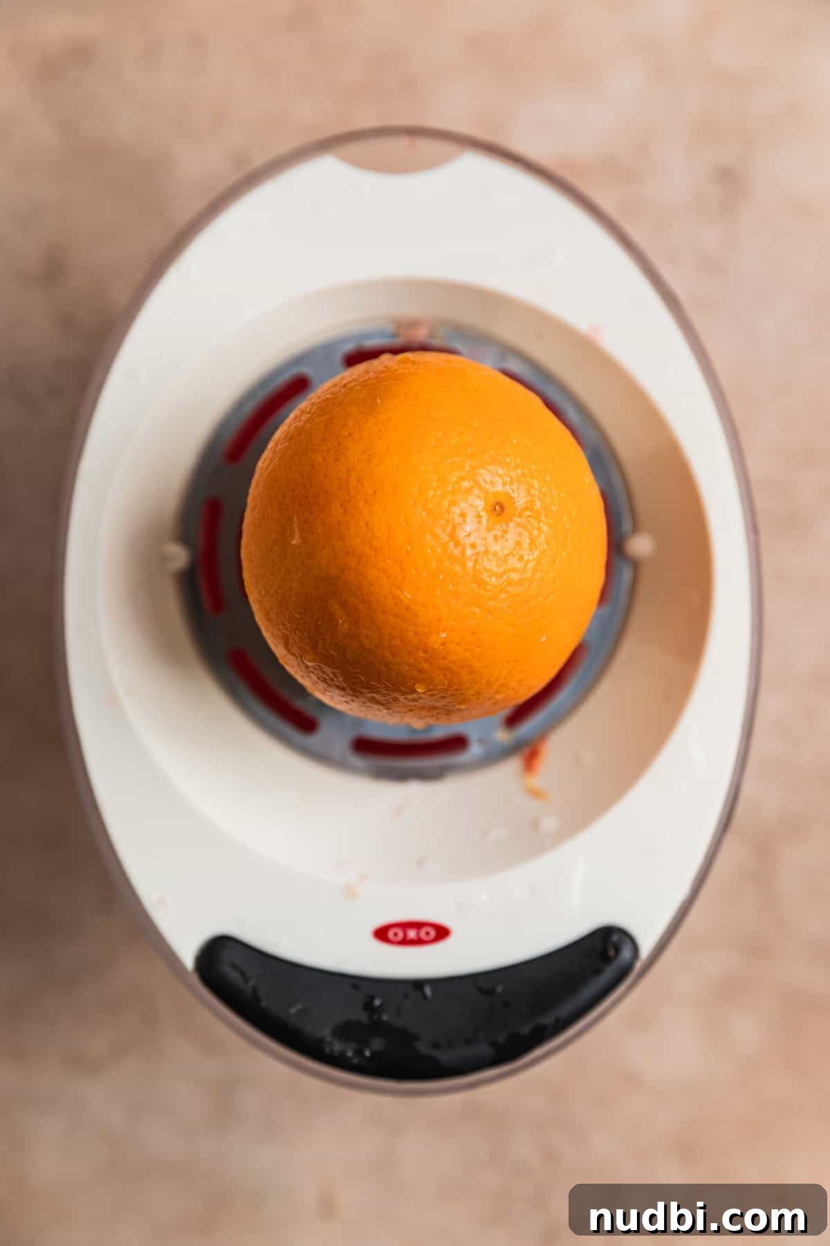 Blood Orange Champagne Sangria Recipe for Sparkling Brunch Drinks 5 Blood orange on juicer.
