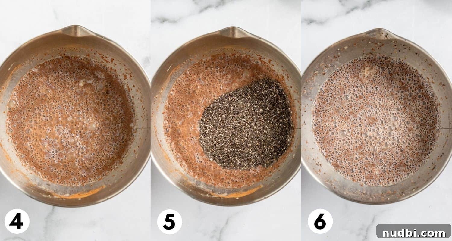 Creamy Banana Chia Seed Pudding Recipe for Breakfast & Snacks 5 Chia seeds added to mixing bowl and stirred.