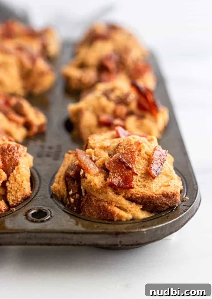 Maple Bacon French Toast Muffins Recipe for Brunch or Breakfast 3 Muffin tin with Maple Bacon muffins.