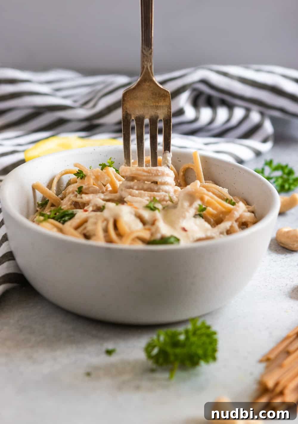 Lemon Garlic Cashew Cream Sauce for Fettuccine Recipe 4 Lemon Garlic Cashew Cream Sauce over pasta.