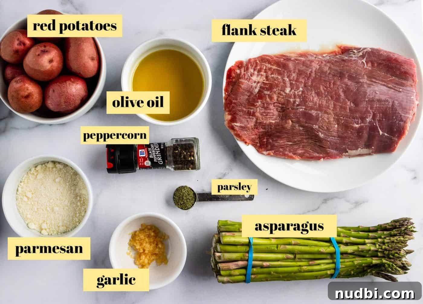 Parmesan-Crusted Steak and Roasted Potato Sheet Pan Dinner 3 Ingredients needed to make steak dinner.
