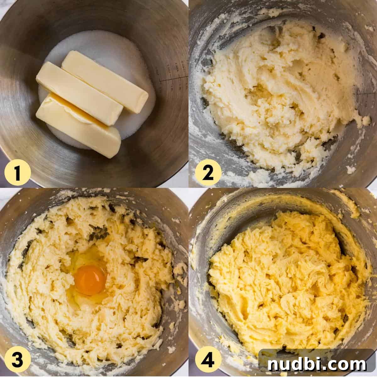 Champagne-Infused Lemon Bundt Cake Recipe 5 Butter and sugar creamed in bowl with egg added in.