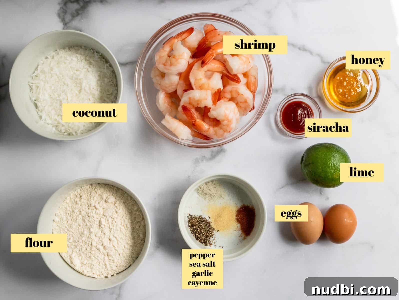 Air Fryer Coconut Shrimp with Honey Sriracha Dipping Sauce 3 Ingredients to make recipe.