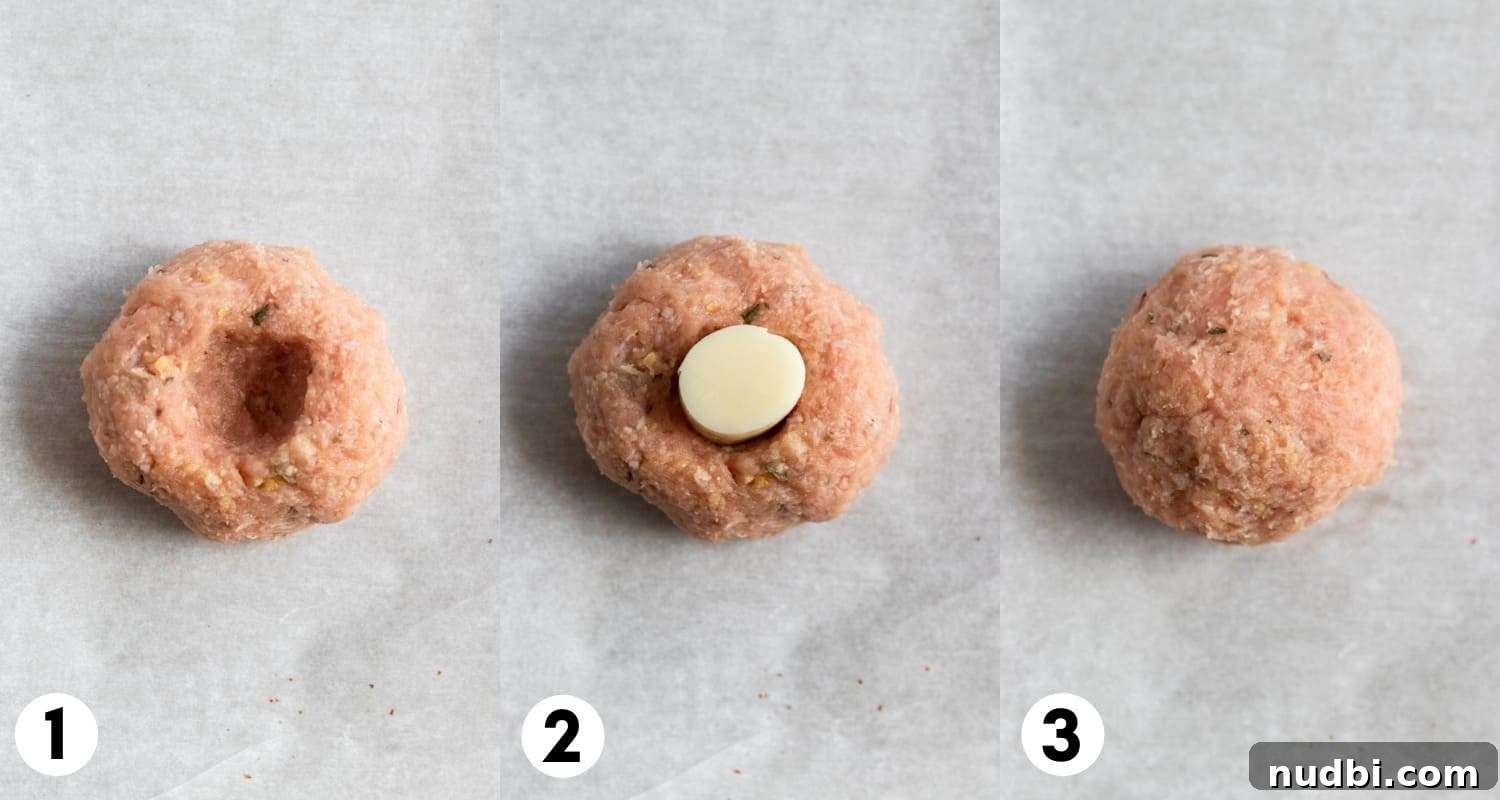 Mozzarella-Stuffed Turkey Meatballs Recipe for Juicy Bites 4 Steps to make meatballs.