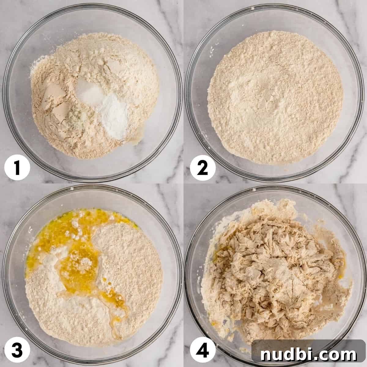 Whole Wheat Mini Veggie-Packed Pizzas for Kids 6 Flour, water and olive oil in bowl.