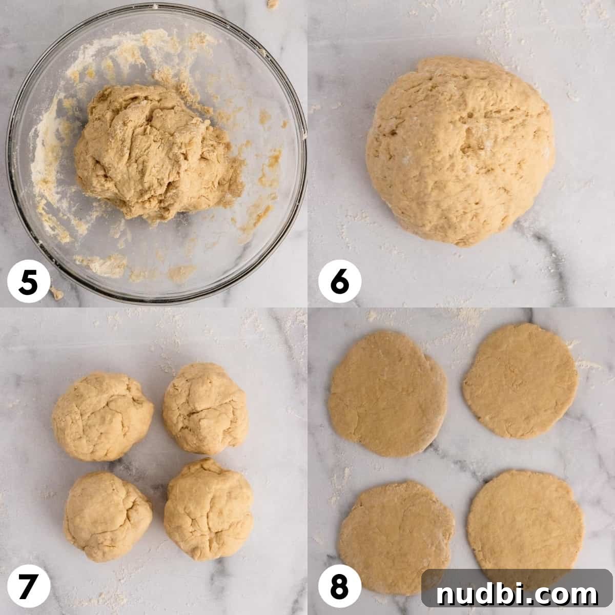 Whole Wheat Mini Veggie-Packed Pizzas for Kids 7 Whole wheat pizza dough formed in bowl and on counter.