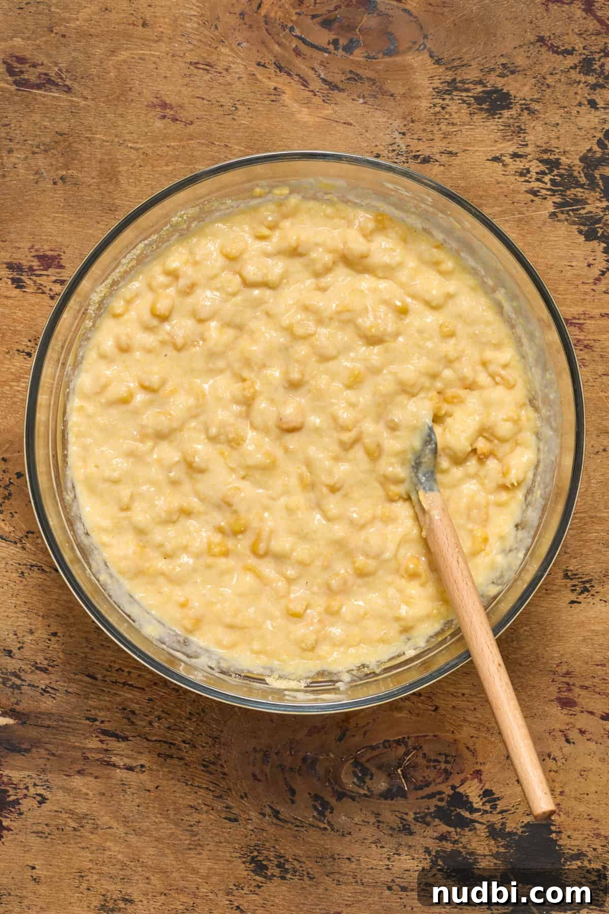 Sweet Honey Cornbread Casserole Recipe for Comforting Family Meals 8 Cornbread casserole mixture in bowl.