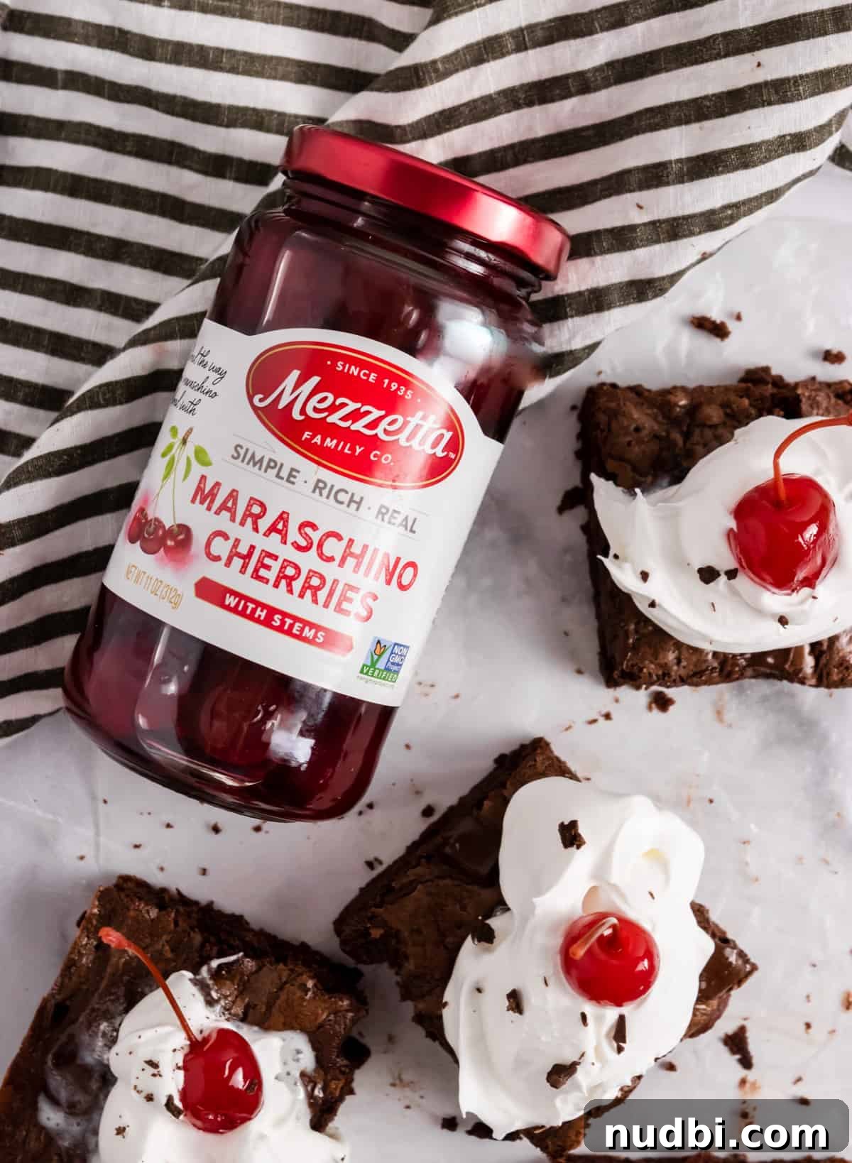 Decadent Dark Chocolate Cherry Brownie Recipe 3 Maraschino cherry jar with brownies.