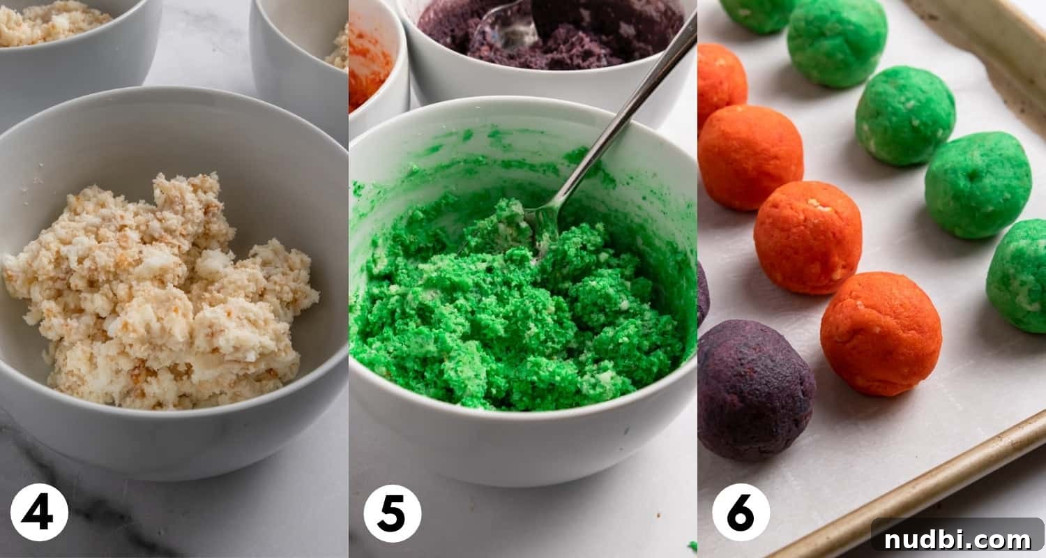 Spooky Halloween Cake Pop Ideas for Parties and Treats 6 Dyed cake mixture and balls rolled on pan.