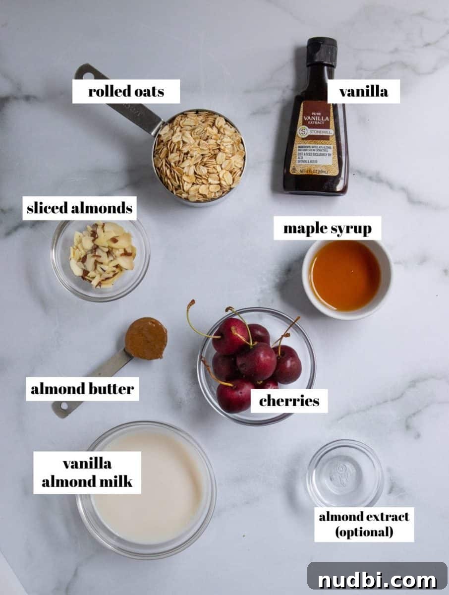 Creamy Vegan Overnight Oats Recipe for Quick Plant-Based Breakfast 3 Ingredients to make recipe labeled.