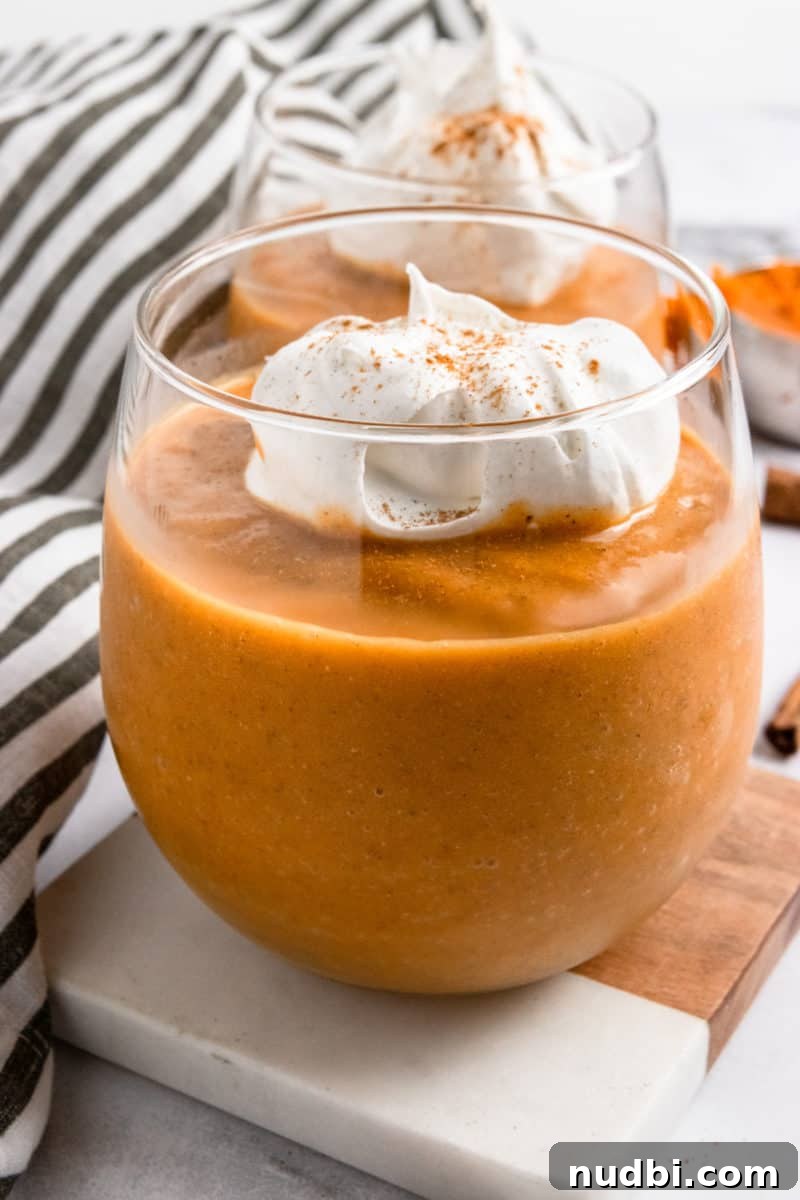 Pumpkin Pie Smoothie Recipe for Creamy Fall Breakfast 6 Pumpkin Smoothie in wine glass.