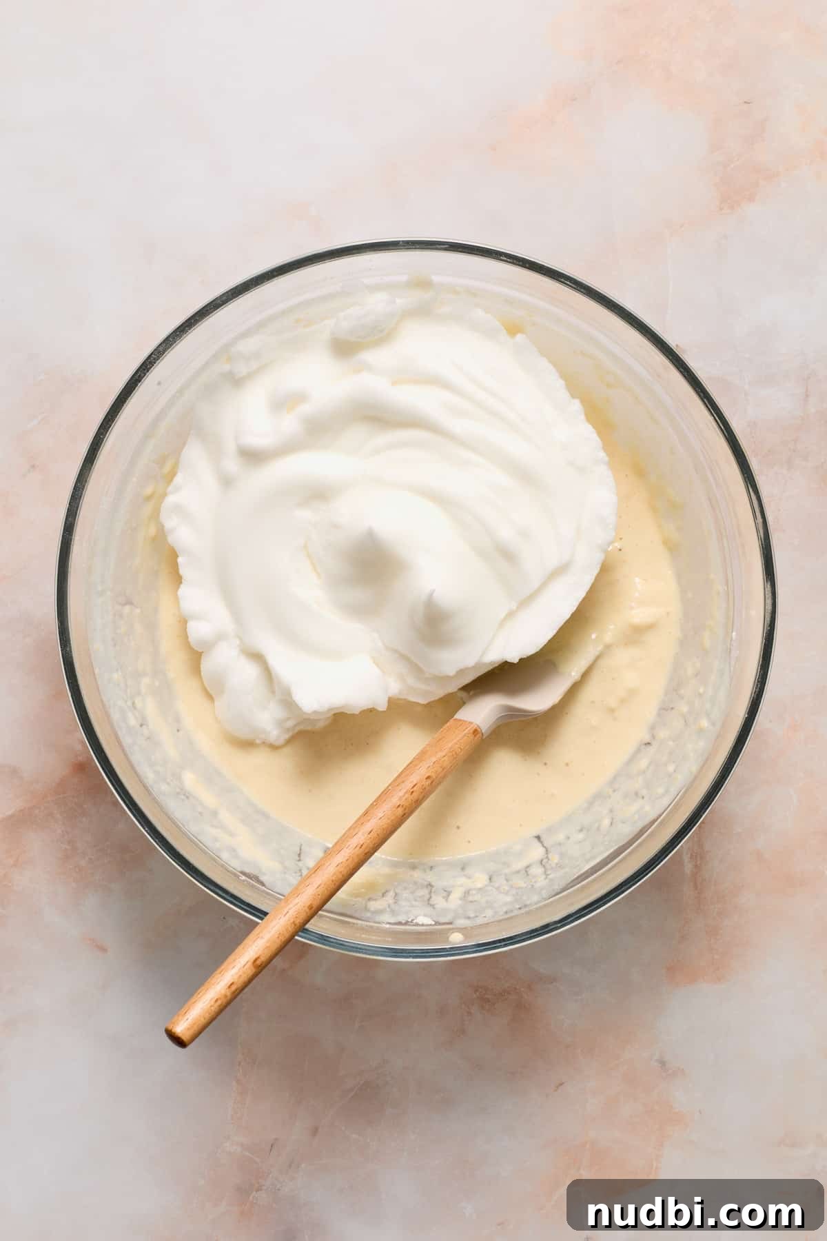 Beaten egg whites added to pancake batter.