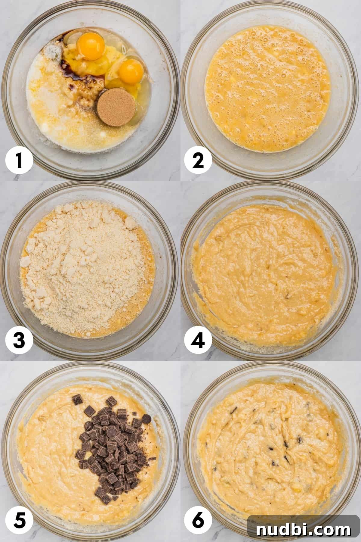 Almond Flour Banana Muffins Recipe — Moist Gluten-Free Muffins 4 Batter and ingredients in mixing bowl.