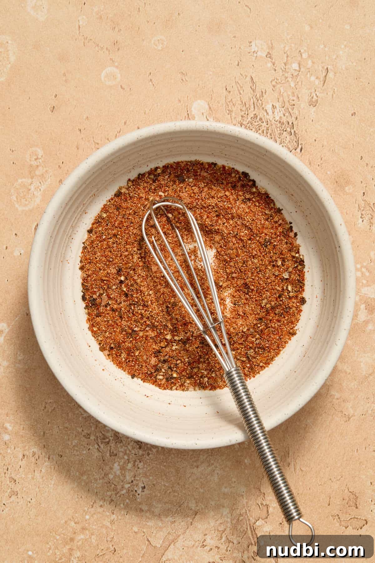 Juicy BBQ Chicken Breast in the Air Fryer — Quick Recipe 4 Bowl with whisk and chicken rub.