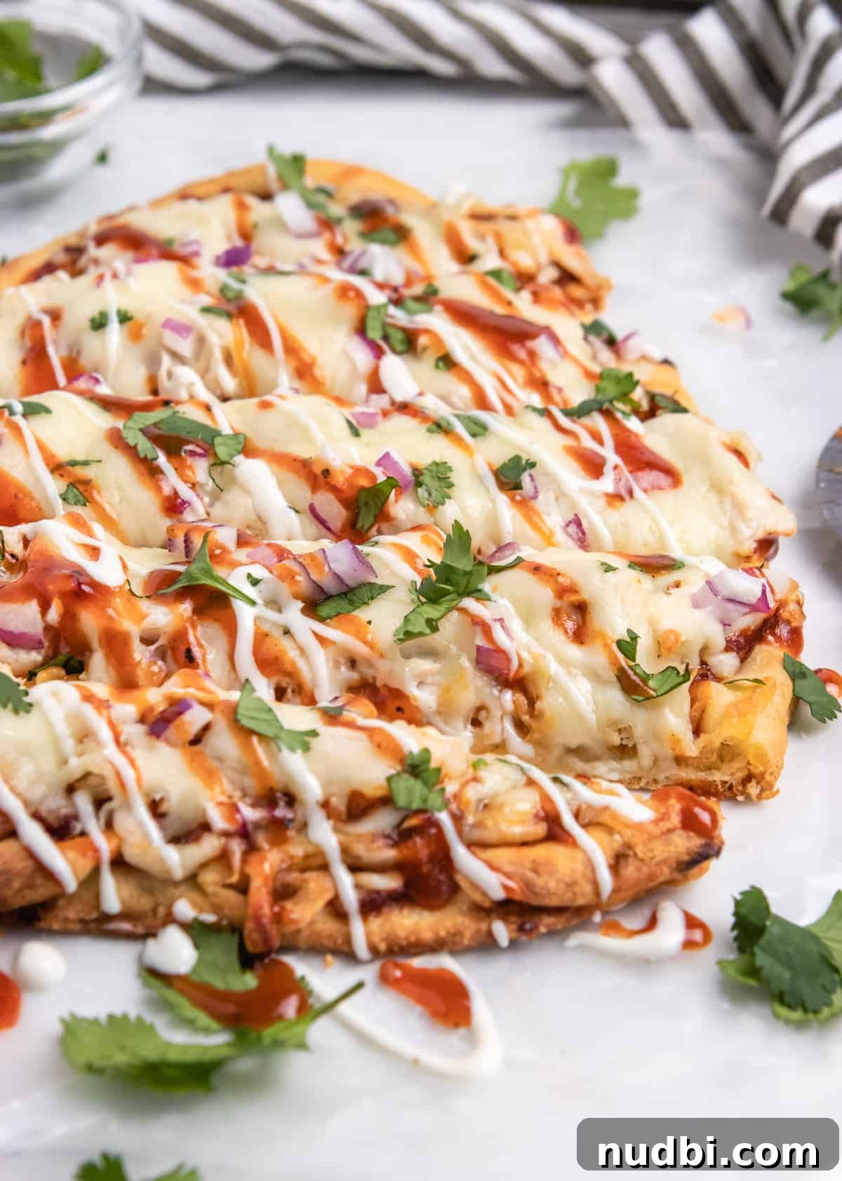 BBQ Ranch Chicken Flatbread Recipe — Crispy, Flavor-Packed Meal 2 BBQ chicken flatbread with cilantro