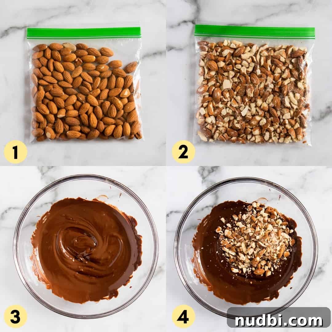 Sea Salt Dark Chocolate Almond Bark Thins Recipe 5 Process shots for bark thins recipe.